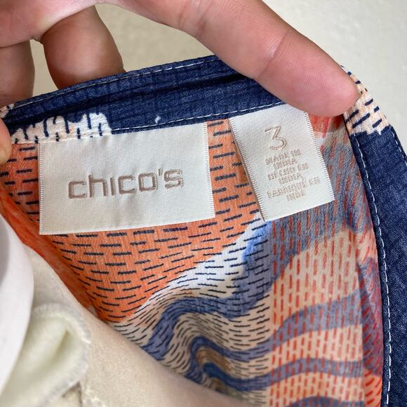 Chicos Whimsy Waves Violet Top Sz 3 XL Sheer Multicolor Artsy Flowy sequins - Picture 3 of 12